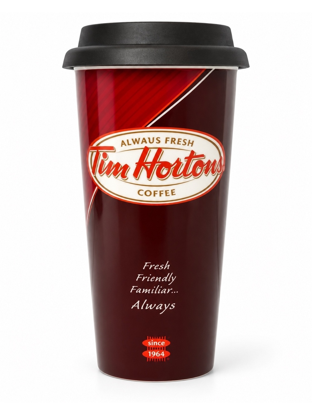 Tim Hortons 2011 Ceramic Travel Mug Tumbler With Lid Red Coffee Cup